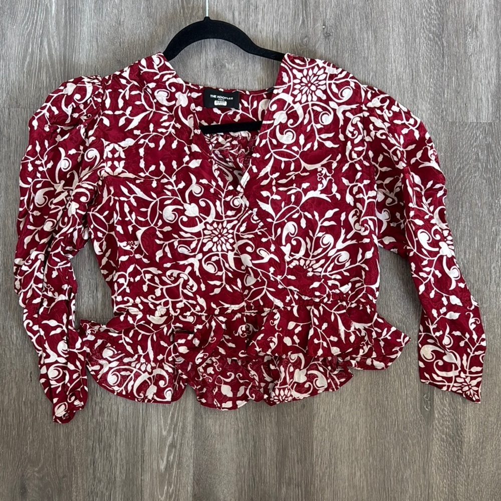 The Kooples Red and White Floral Wrap Blouse